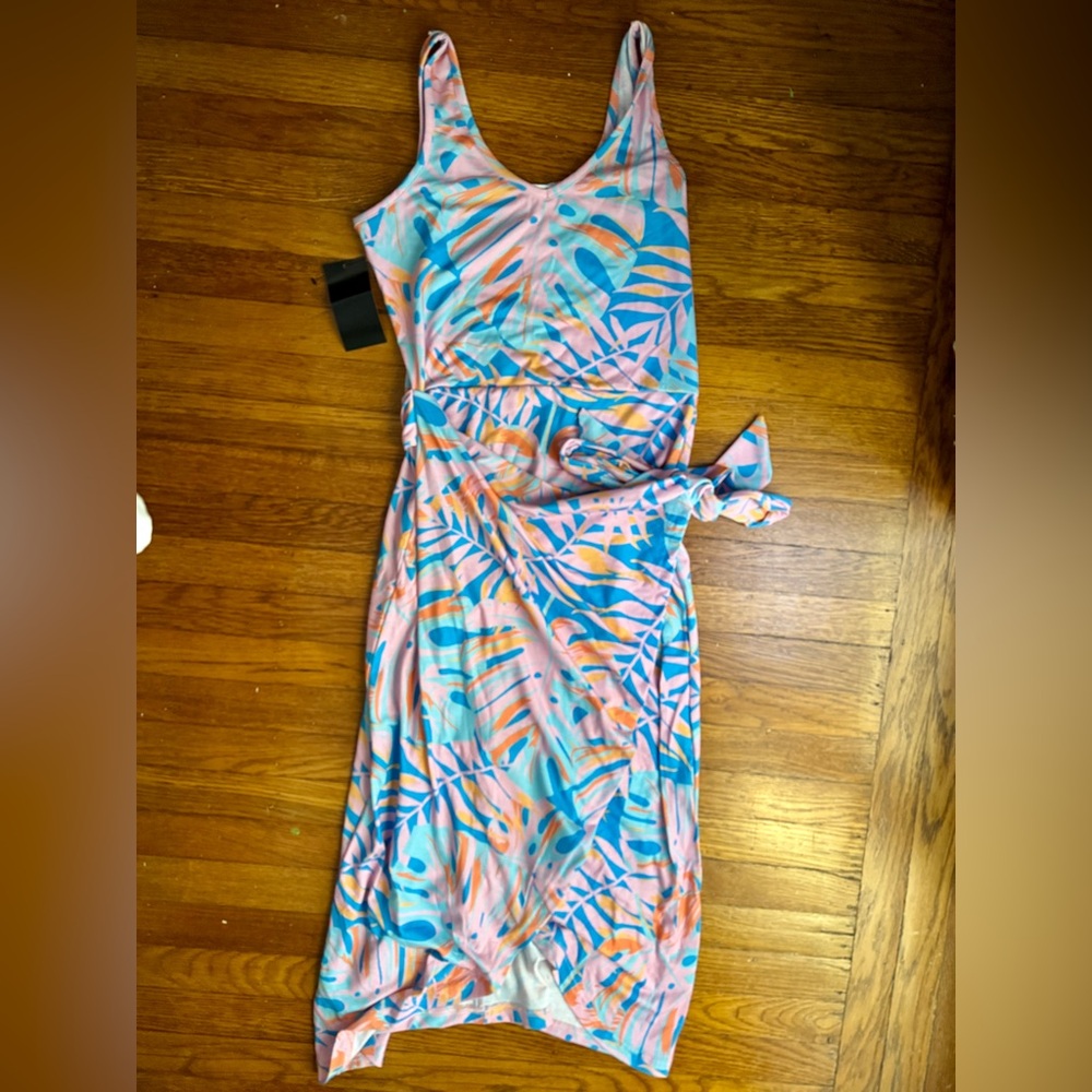 Tipsy Elves Palm Passionfruit Tropical Midi Sleeveless Wrap Dress Size Medium